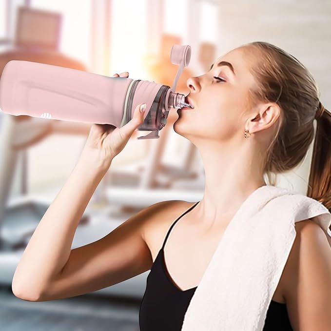 Misting Water Bottle, 24oz Insulated Water Bottle, 2-in-1 Mist & Sip Stainless Steel Water Bottles, Thermo for Hot Drinks/Cold Drinks, Sports Water Bottle for Hiking, Running, Gym, Light Pink