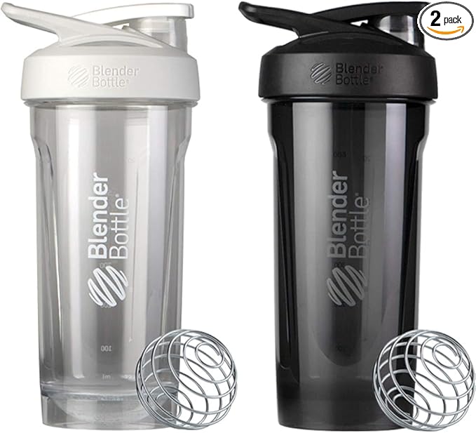 BlenderBottle 28-Ounce Strada Shaker Cups, White and Black