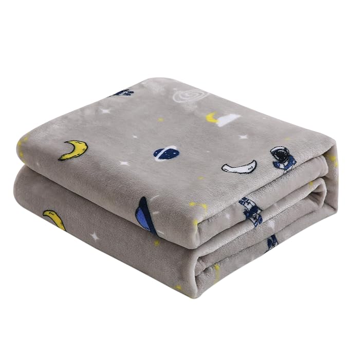 DaysU Plush Flannel Baby Blanket Super-Soft Lightweight, Printed Fleece Baby Blanket for Unisex, Oversized Bed Throws for Kids and Children, Grey Space 50”x60”