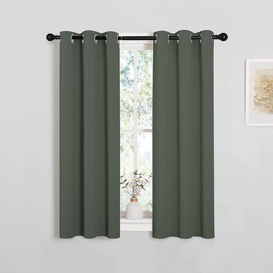 NICETOWN Blackout Curtain Panels for Living Room, Thermal Insulated Solid Grommet Top Blackout Draperies/Drapes for Christmas Window (Dark Mallard, 1 Pair, 29 x 45 inches)