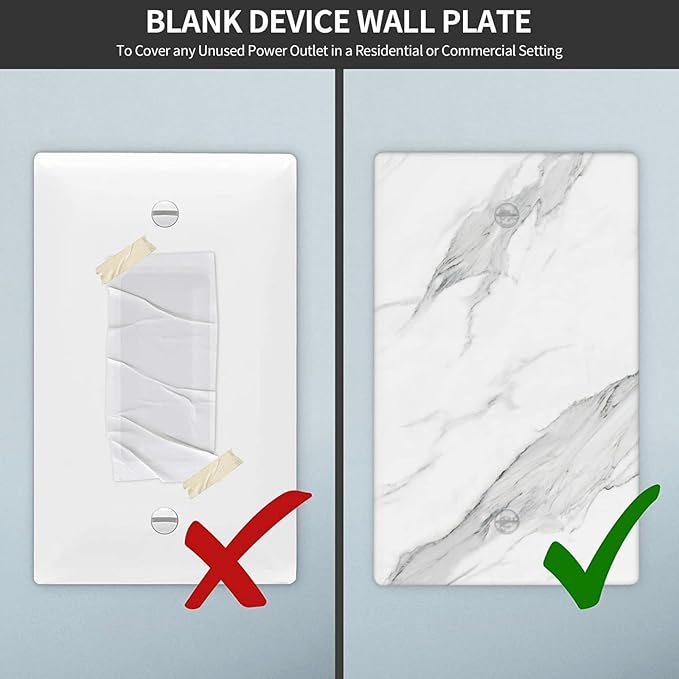 Marble Grey Wall Plate Decorative Light Switch Cover 1-Gang Single Blank Faceplate for Bathroom Kitchen Farmhouse Bedroom White