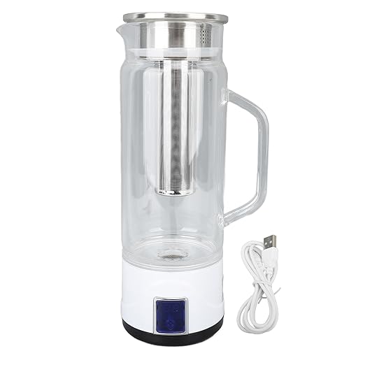 Hydrogen Water Bottle, 1000ml Hydrogen Water Bottle Generator with Quick Electrolysis, Tea Infuser, Touch Switch, High Borosilicate Glass, Handle, for Home