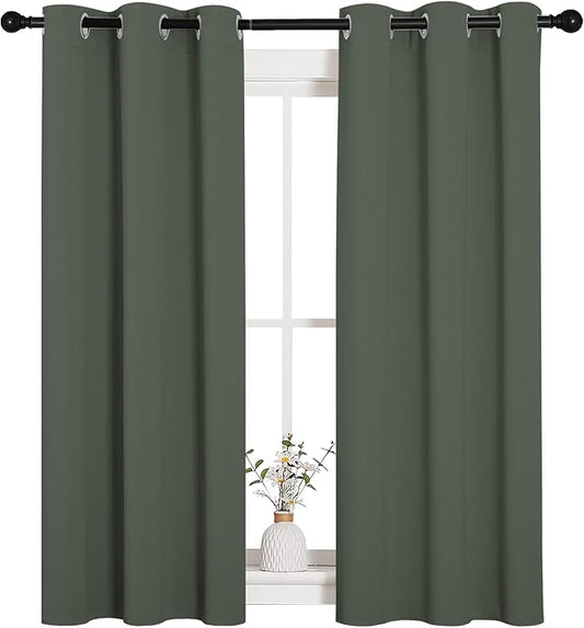 NICETOWN Blackout Draperies Curtains for Kids Room, Window Treatment Thermal Insulated Solid Grommet Blackout Drape Panels for Bedroom (Dark Mallard, Set of 2, 34 by 54 inches)