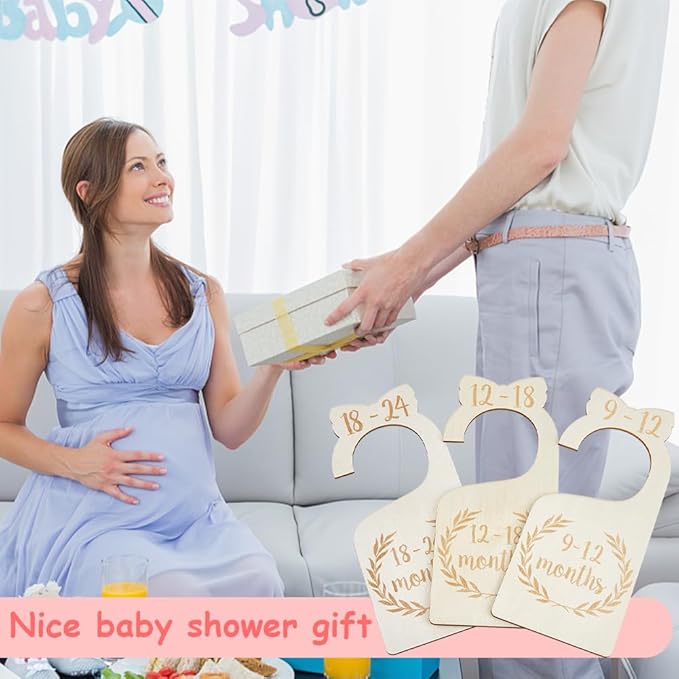 CRASPIRE 8Pcs Wood Baby Wardrobe Dividers Nursery Decor from Newborn to 36 Month Closet Organizers Hanger Seperaters Baby Nursery Infant Wardrobe Hangers Divider for Newborn Shower