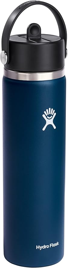 HYDRO FLASK Wide Mouth vacuum insulated stainless steel water bottle with leakproof closeable straw lid for cold water drinks, sports, travel, car and school