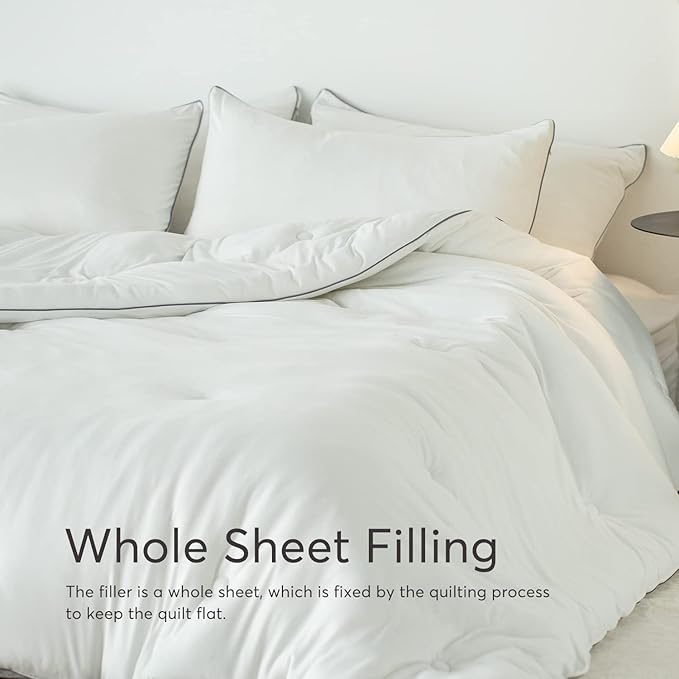 KASENTEX Super-Duper Ultra Soft Lightweight Jersey Knit King Comforter Set, Smooth White Comforter Bed Sets, 3 Piece Solid Breathable Bedding, Light Summer King Size - 2 Pillow Cases, 102x90in