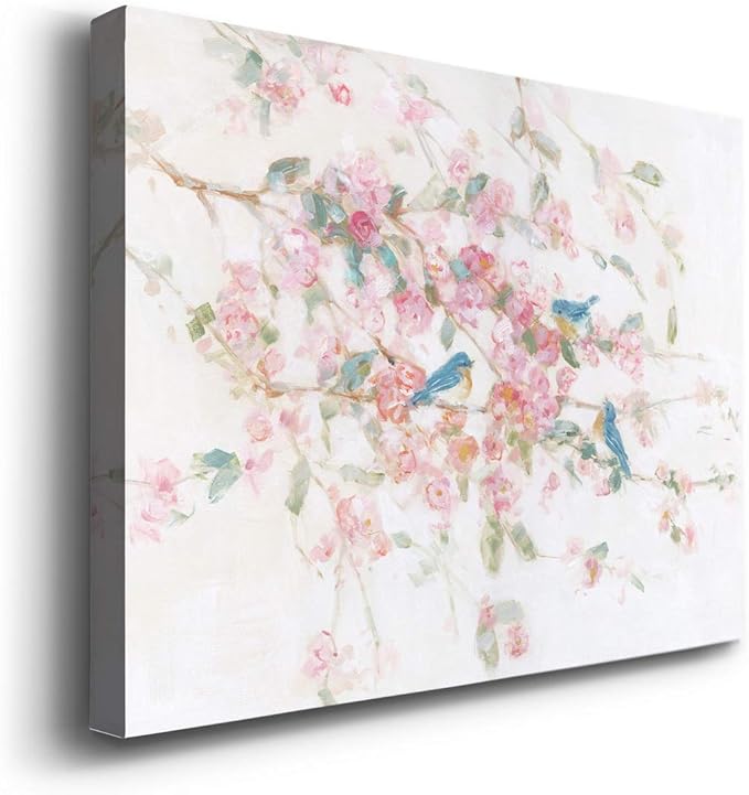 Renditions Gallery Canvas Nature Wall Art Modern Paintings & Prints Decor Romantic Blossomed Bluebirds Abstract Botanical Wall Hanging Artwork for Bedroom Office Kitchen - 12"x18" LT33