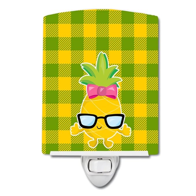 Caroline's Treasures BB8966CNL Pineapple Face Girl with Glasses Ceramic Night Light Compact, UL-Certified, Ideal for Bedroom, Bathroom, Nursery, Hallway, Kitchen, 6x4x3, Multicolor