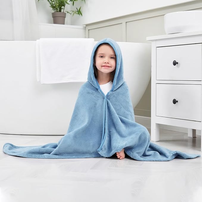 Hiturbo 2Pcs Kids Fleece Hooded Towel: Soft Plush Warm Blanket - 50"x30" Pool Beach Bath Swim Towel Wrap for 3-12 Yrs (Blue+Pink)