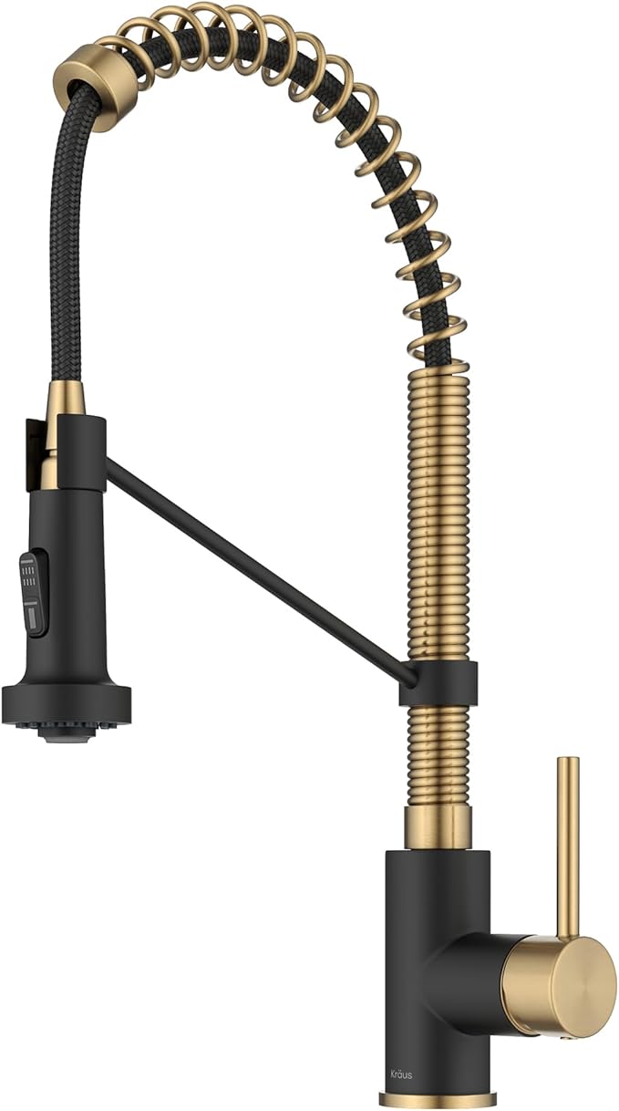 KRAUS Bolden Commercial Style Pull-Down Single Handle 18-Inch Kitchen Faucet in Brushed Brass/Matte Black, KPF-1610BBMB