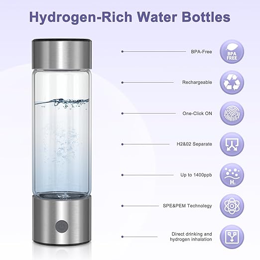 Hydrogen Water Bottle, 420ML Portable Rechargeable Hydrogen Water Ionizer, 3 Minute Rapid Electrolysis, Advanced SPE/PEM Technology, for Home, Office, Travel, Fitness, Drinking