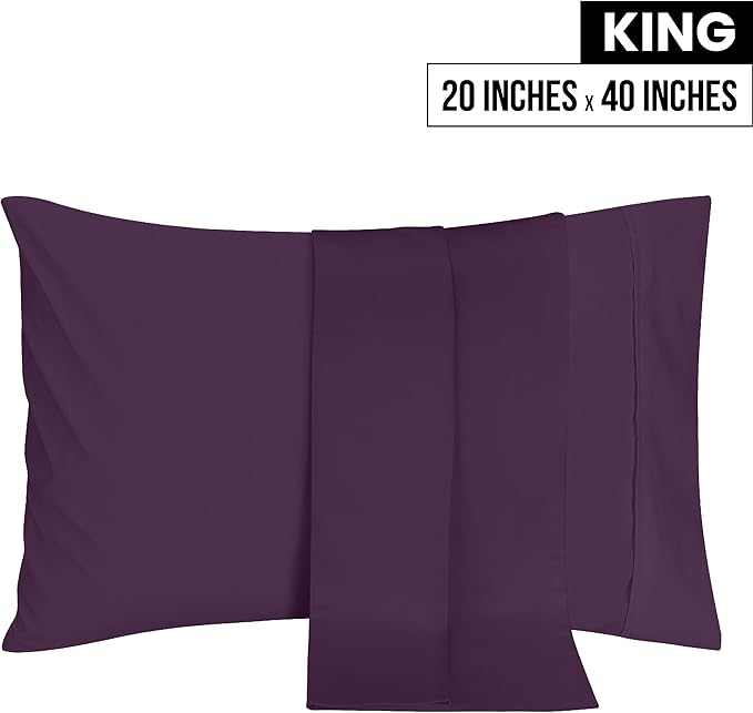 Utopia Bedding King Pillow Cases - 2 Pack - Envelope Closure - Soft Brushed Microfiber Fabric - Shrinkage and Fade Resistant Pillow Covers 20 X 40 Inches (King, Purple)