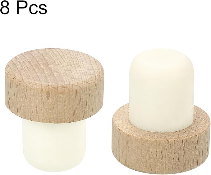 uxcell 8Pcs T-shaped Stoppers, 0.75inch Dia Cork Wine Stopper Reusable Wine Bottle Rubber Corks Sealing Plug for Wine Beer Beverage Bottle Crafts, Wood Color
