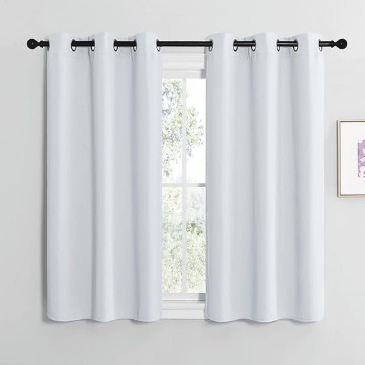 NICETOWN Room Darkening Curtain Panels for Bedroom, Easy-Care Solid Thermal Insulated Grommet Room Darkening Draperies/Drapes (Greyish White, 2 Panels, 42 in x 50 in (W x L))