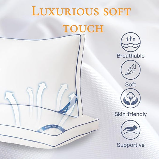 BedTreat White Goose Feather and Down Pillows Queen Size Set of 2,Luxury Hotel Collection Feather Pillows,Goose Feather & Down Filling,100% Organic Cotton Cover,Firm,Soft for Sleeping,Cooling(18X28)…