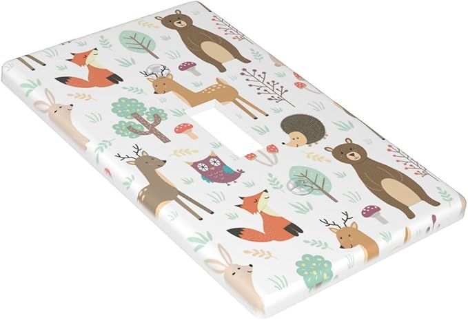 Cartoon Animal Deer Bear Fox Light Switch Cover Decorative Single Toggle Plastic Wall Plate Outlet Cover for Women Girls Bedroom Kitchen Living Room Decor 4.5 * 2.76