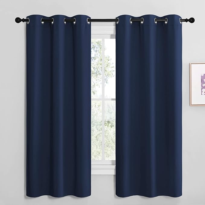 NICETOWN Blackout Draperies Curtains, All Season Thermal Insulated Solid Grommet Top Blackout Curtains/Drapes for Kid's Room (Navy, 1 Pair, 42 x 68 inches)