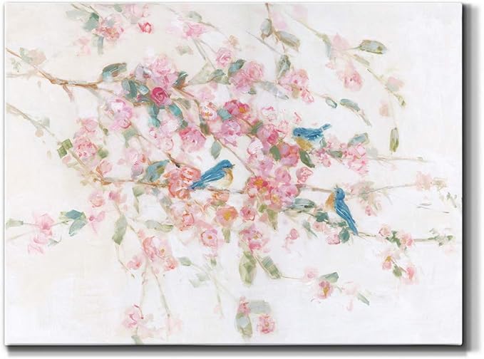 Renditions Gallery Canvas Nature Wall Art Modern Paintings & Prints Decor Romantic Blossomed Bluebirds Abstract Botanical Wall Hanging Artwork for Bedroom Office Kitchen - 12"x18" LT33