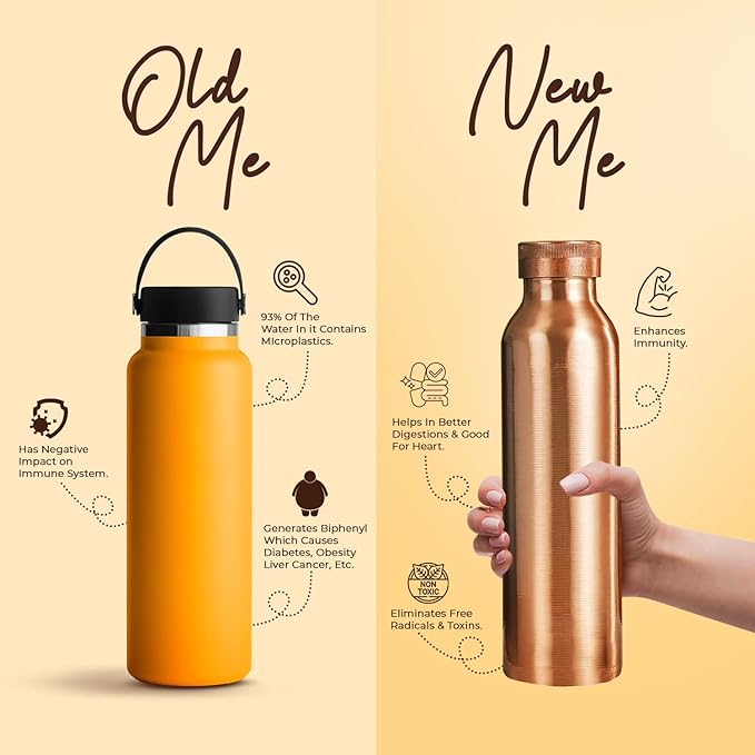Pure Copper Water Bottle 30 oz 900 ml Leak Proof 100% Ayurvedic Copper Bottle for Drinking - Drink More Water in Peacock Print Copper Bottle