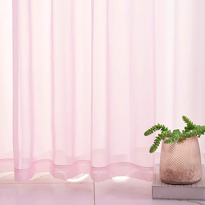 Baby Pink Sheer Curtains 95 Inches Long 2 Panels for Girls Room/Infant Room/Bedroom/Living Room/Cute Decoration Translucent Kawaii Window Treatment Rod Pocket Pink Curtains 52x95