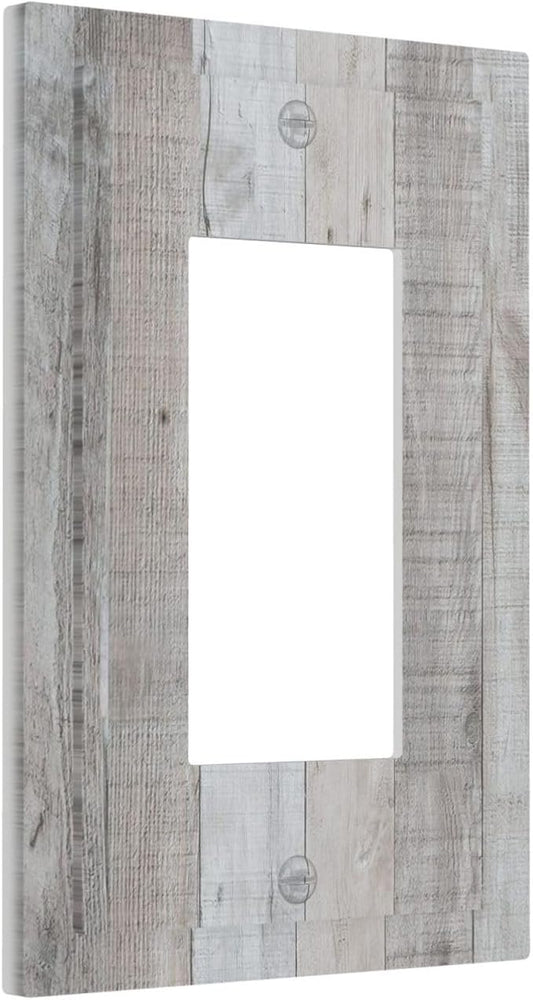 Rustic Grey Wood Shiplap 1 Gang Rocker Light Switch Plate Vintage Country Single Decora Outlet Wall Plate Cover Faceplate Decorative Switchplate GFCI for Farmhouse Bathroom Livingroom Bedroom Decor