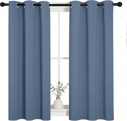 NICETOWN Kitchen Curtains Small Window Curtains & Drapes, Thermal Insulated Solid Grommet Curtain Panels for Cupboard, Loft, Cafe, Dining Room (Stone Blue, 34" W x 45" L, 2PCs)