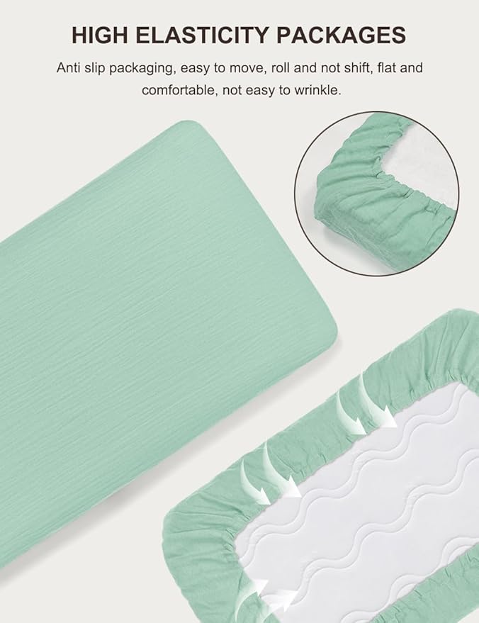 Sage Green Muslin Crib Sheets 28" x 52", 100% Cotton Baby Crib Sheet Neutral, Fitted Crib Mattress Sheets for Boy, Girl (46C-07)