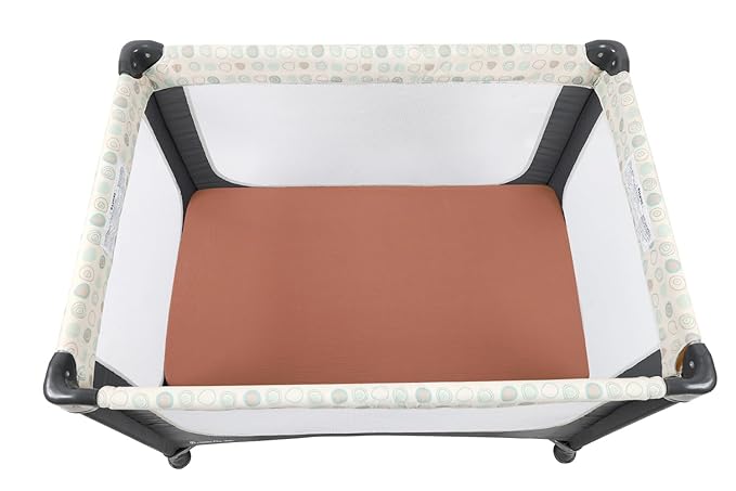Muslin Travel Crib Fitted Sheets Compatible with Baby Bjorn, Guava Lotus Travel Crib and 24 x 42 Inch Travel Light Playard Mattress Snuggly Soft 100% Cotton Fog & Brown