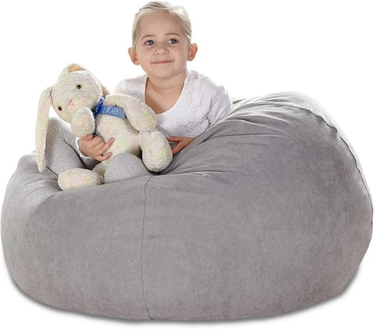 YuppieLife Stuffed Animals Bean Bag Chair Cover Candy-Colored Bean Bag(Just Cover, No Filling)/Large Stuff 'n Sit Organization/Toy Storage Bag/Kids Toys Organizer(27'',Grey)