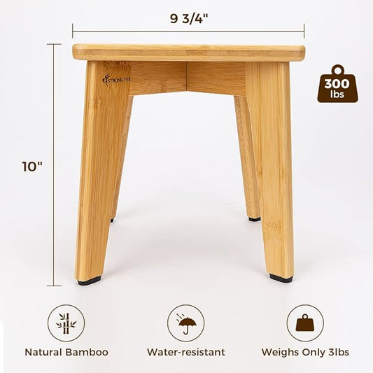 StrongTek Bamboo Step Stool for Kids and Adults, Eco-Friendly, Sturdy and Versatile Short Foot Stool for Bathroom, Kitchen, Bedroom, Compact 10-inch Small Wood Stool, Plant Stand (Natural)