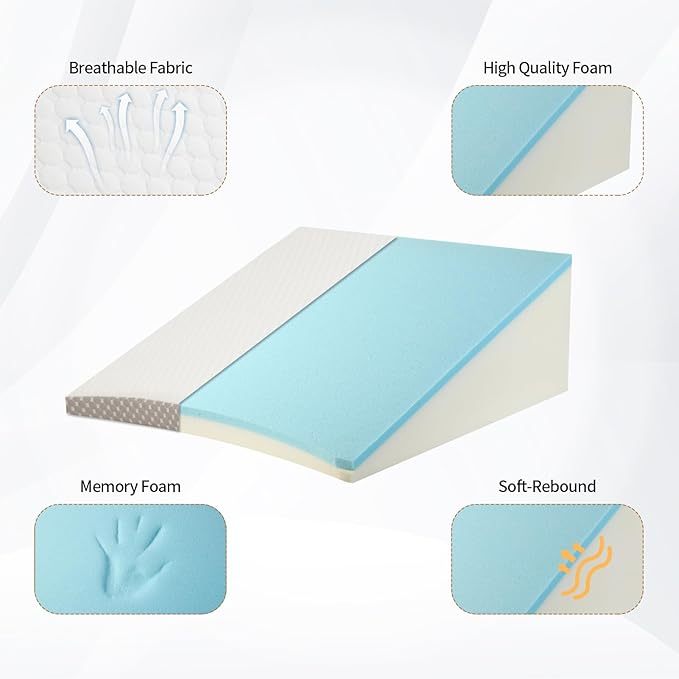 Wedge Pillow for Sleeping, 10 Inch Cooling Triangle Bed Pillow with Removable Cover, Elevated Body Pillow for Back Support, After Surgery, Snoring, Neck, Leg and Acid Reflux