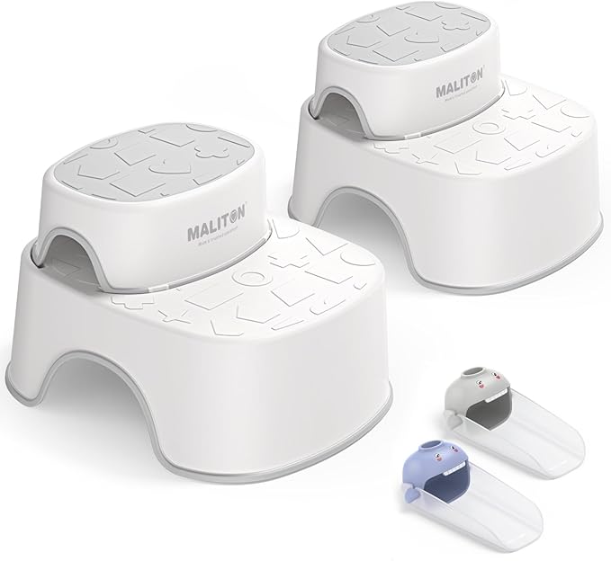 Maliton 2 Step Stool for Toddlers, Baby Kids Step Stool for Bathroom Sink, Anti-Slip Child Stool for Safety, Step Stool for Kids Toilet Potty Training, 2 Pack