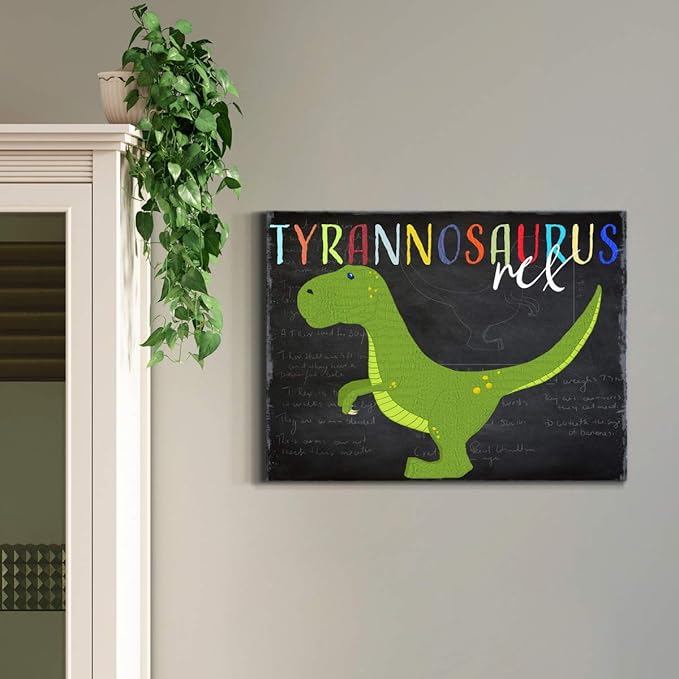 Renditions Gallery Canvas Animal Wall Art Modern Decorations Paintings Green Tyrannosaurus Rex Vibrant Dinosaur Canvas Wall Hanging Artwork for Kids Bedroom Nursery - 12"x18" LT33