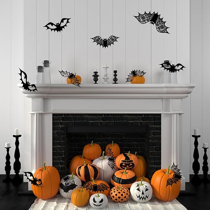 Halloween Bat Decoration 48pcs Large Bat Wall Stickers 3D Scary Bat Wall Decal Supply Halloween Hollow Bats Decor for Wall Window Glass Halloween Party Favor Supplies Halloween Decorations Clearance