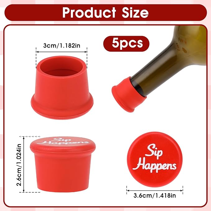 5 Pack Funny Silicone Wine Stoppers Wine Accessories for Wine Lovers Gifts Reusable Bottle Cover Caps Replace Corks for Wine Bottles Airtight Seal Decorative To Preserve Wine Fresh