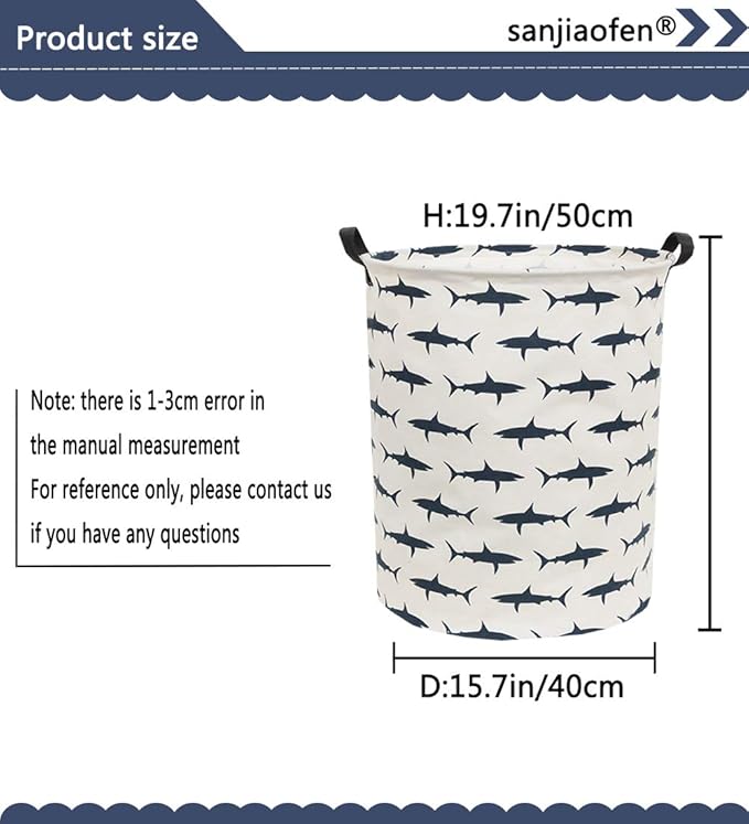 Kids Laundry Hamper,Canvas Shark Hamper Collapsible Boys Storage Baskets for Shark Room Decor,Nursery Hamper,Toy Organizer,(Shark)