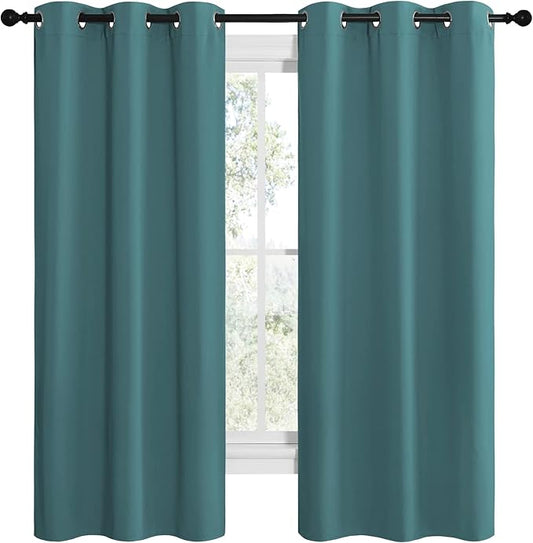 NICETOWN Kitchen Blackout Curtains 48 inches Long, Thermal Insulated Solid Grommet Blackout Curtains/Drapes/Panels for Dining Room (Sea Teal, 1 Pair, 42 by 68-Inch)