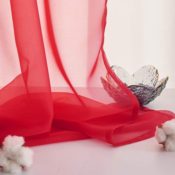 Red Sheer Voile Curtains Translucent Solid Color Window Treatment 63 Inches Long Panels Rod Pocket Red sheers for Bedroom Living Room 2 Panels 52x63