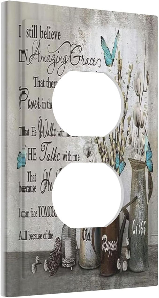 Blue Butterfly Rustic Flower Inspirational Quotes Single Duplex Wall Plate Covers Light Switch Cover 1 Gang Outlet Plate Decorative Switchplate Covers Electrical Faceplate for Farmhouse Bedroom Decor