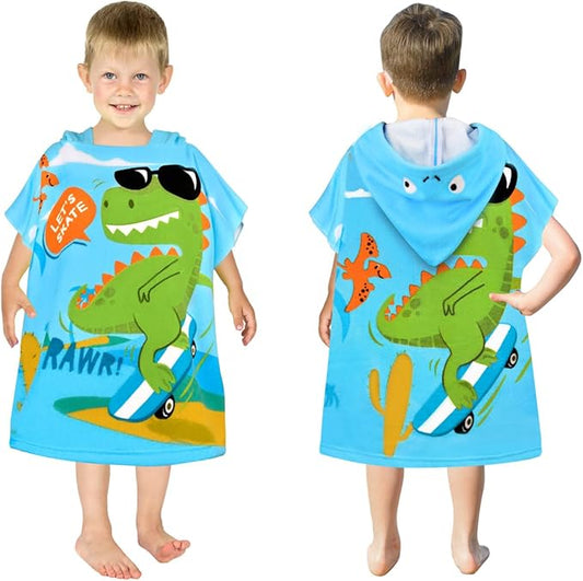 HUANLANG Kids Hooded Beach Towel for Boys Girls,Bath Pool Beach Poncho Towels Super Soft & Absorbent Cotton Towel Childrens Dinosaur Beach Towels for Toddler 0-7 Years Old