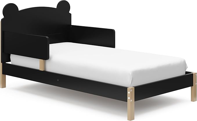 Storkcraft Teddy Bear Toddler Bed (Black with Driftwood) - GREENGUARD Gold Certified, includes Toddler Safety Guardrails, Fits Standard Crib & Toddler Mattress, Stylish 2-Tone Design
