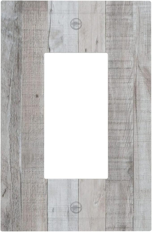 Rustic Grey Wood Shiplap 1 Gang Rocker Light Switch Plate Vintage Country Single Decora Outlet Wall Plate Cover Faceplate Decorative Switchplate GFCI for Farmhouse Bathroom Livingroom Bedroom Decor