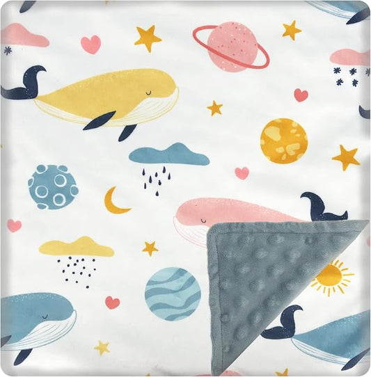 Baby Blanket for Boys Girls (Whales Printed, 30"x40") with Double Layer Dotted Backing Soft Plush Minky Blanket for Toddlers Newborn