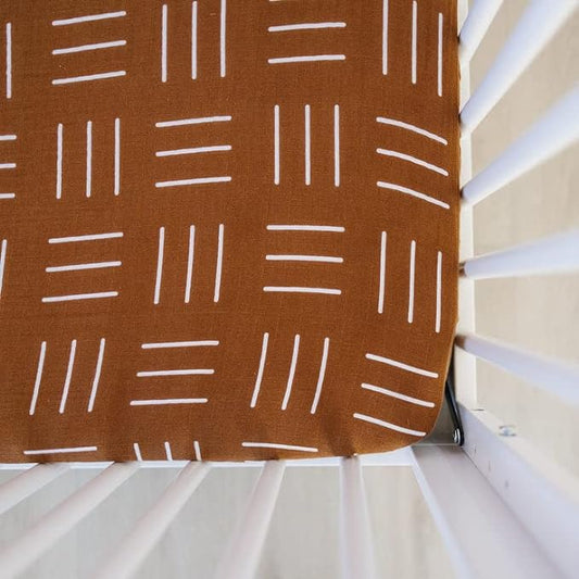 Mustard Mudcloth Muslin Crib Sheet by Mebie Baby, Soft and Breathable Bed Sheets for Babies, Modern Neutral Bedding for Crib, Standard Crib Mattress Fitted Sheet, Great For Boy or Girl Room or Nursery