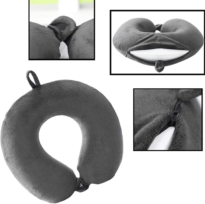 Travel Pillow Memory Foam Neck Pillow Support Pillow,Luxury Compact & Lightweight Quick Pack for Camping,Sleeping Rest Cushion (Grey)