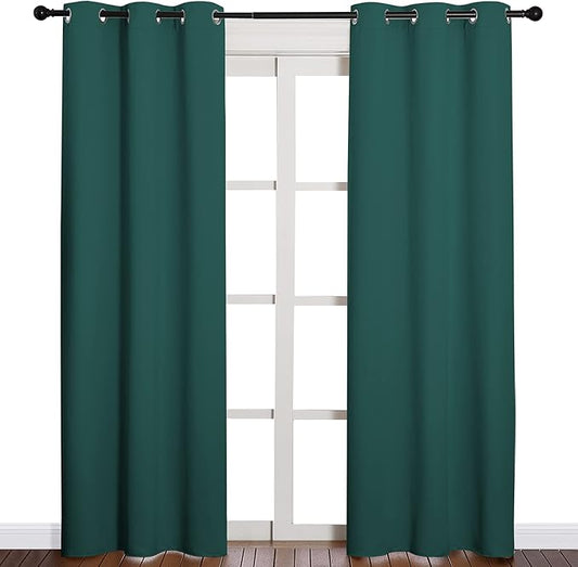 NICETOWN Christmas Thermal Insulated Solid Grommet Blackout Curtains/Drape for Living Room (Hunter Green, 1 Pair, 42 by 84-Inch)