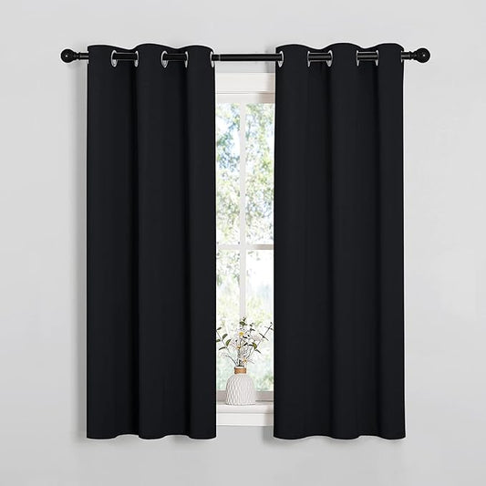 NICETOWN Halloween Blackout Draperies Window Curtain Panels, Autumn/Winter Thermal Insulated Solid Grommet Blackout Curtains/Drapes for Cafe (Set of 2, 34 inches by 54 inches, Black)