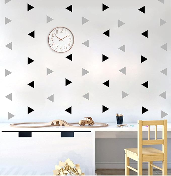 Triangle Wall Stickers Vinyl 160Pcs Black and Grey Wall Decals Peel and Stick Modern Wall Stickers Geometric Wall Decal Kids Wall Stickers Neutral Wall Stickers for Bedroom Living Room Nursery Decor