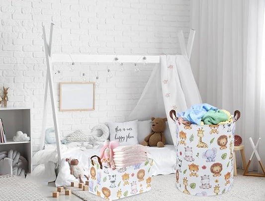 Kids Laundry Hamper,Baby Laundry Basket Animal Storage Baskets for Kids Room Decor,Nursery Hamper,Bedroom,Toy Organizer,(Cute Animal)