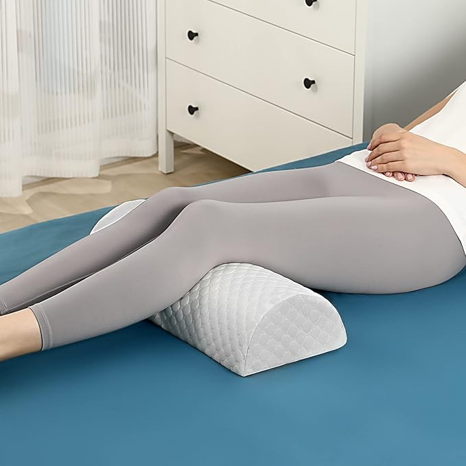 Forias Knee Pillow for Back Sleeping, Memory Foam Leg Pillow for Side Sleeping Bolster Pillow for Legs Elevation Half Moon Leg Elevation Pillow for Knee Lumbar Support, Ankle Rest and Foot Comfort